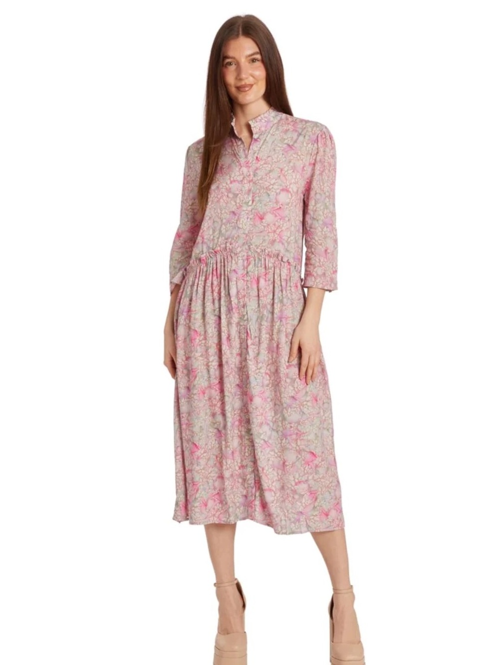 NEW Taylor Tillman Liza Midi Ruffle Shirt Dress Lavender Earth Floral